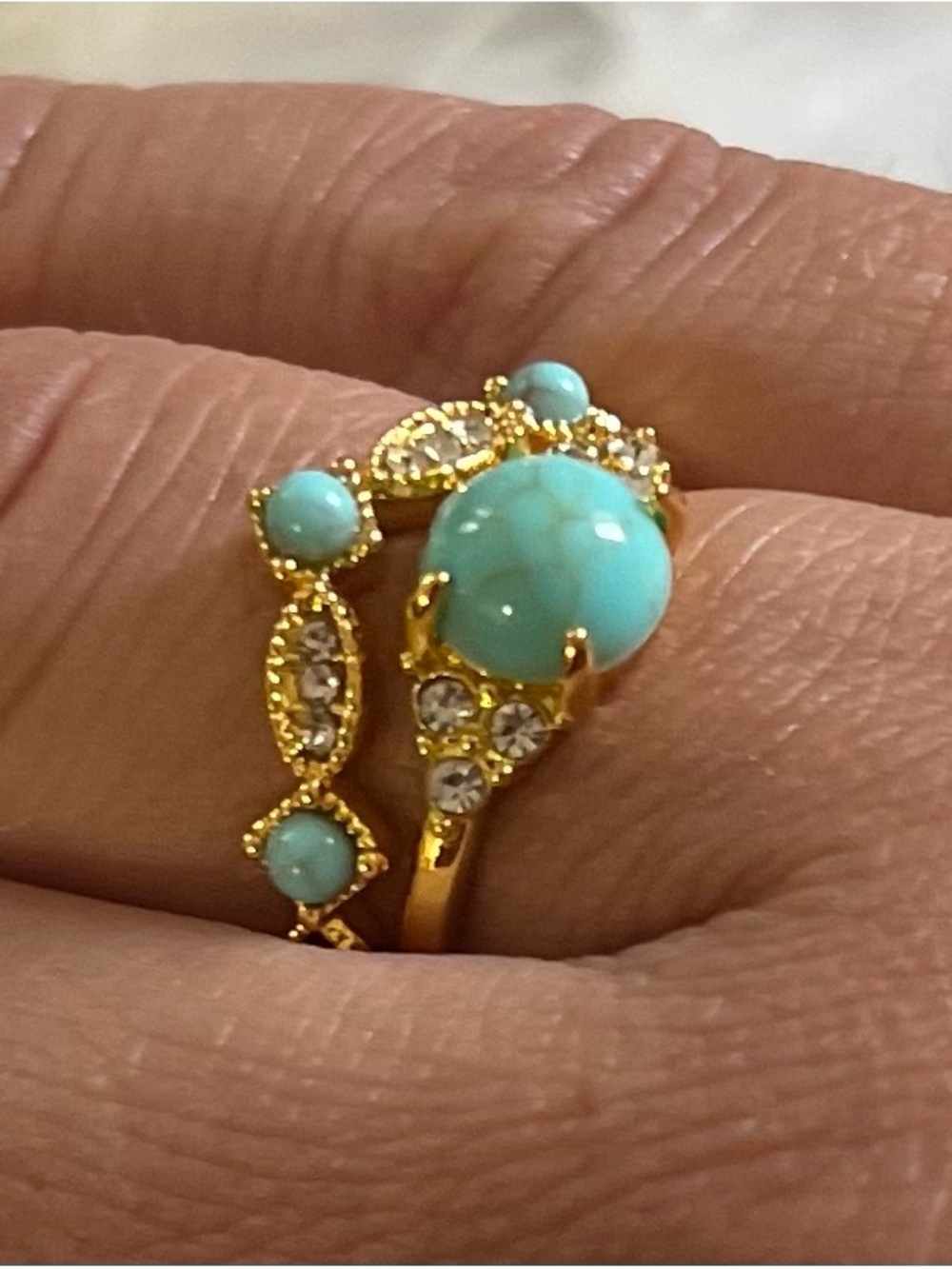 Gold-Tone Turquoise Crystal Stackable Ring Set - Picture 2 of 8